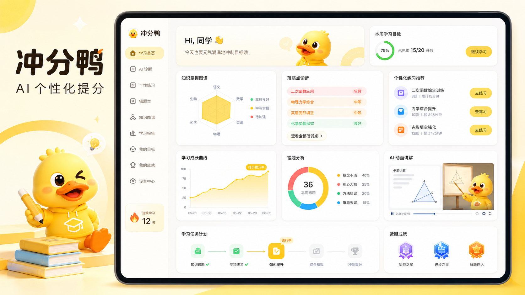 冲分鸭 AI 个性化提分系统桌面端示意图